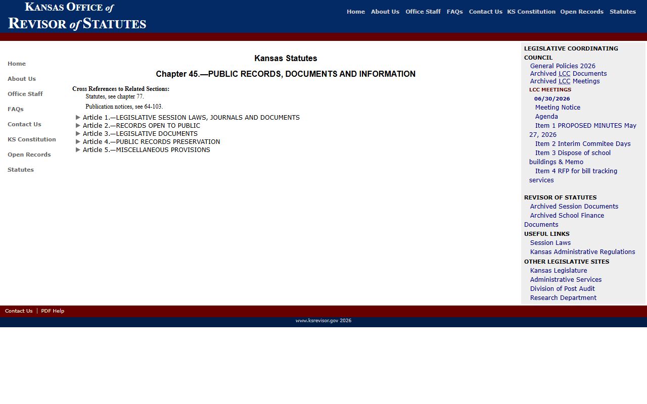 Rawlins County Clerk of the District Court Kansas public records statute index