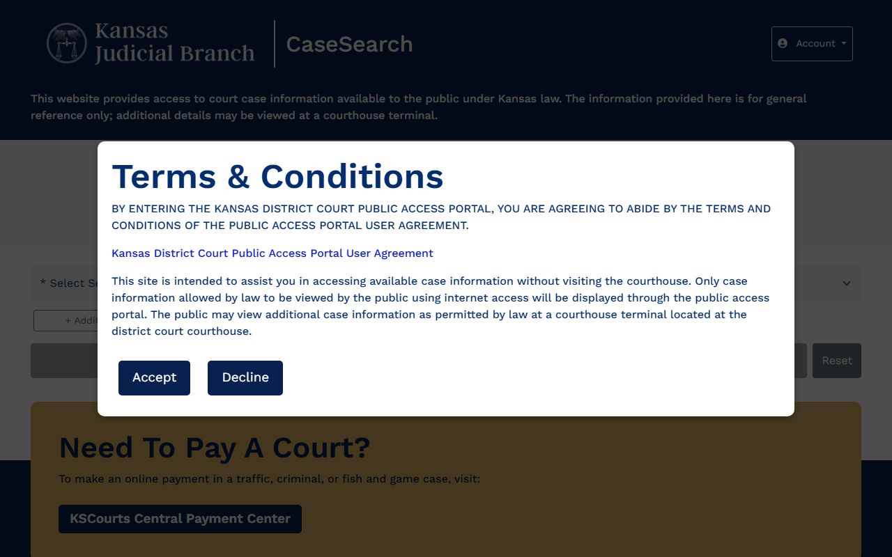 Rawlins County court records search fields in Kansas CaseSearch