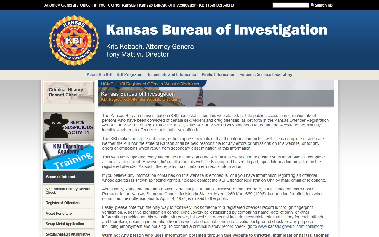 Rawlins County inmate records KBI registered offender search