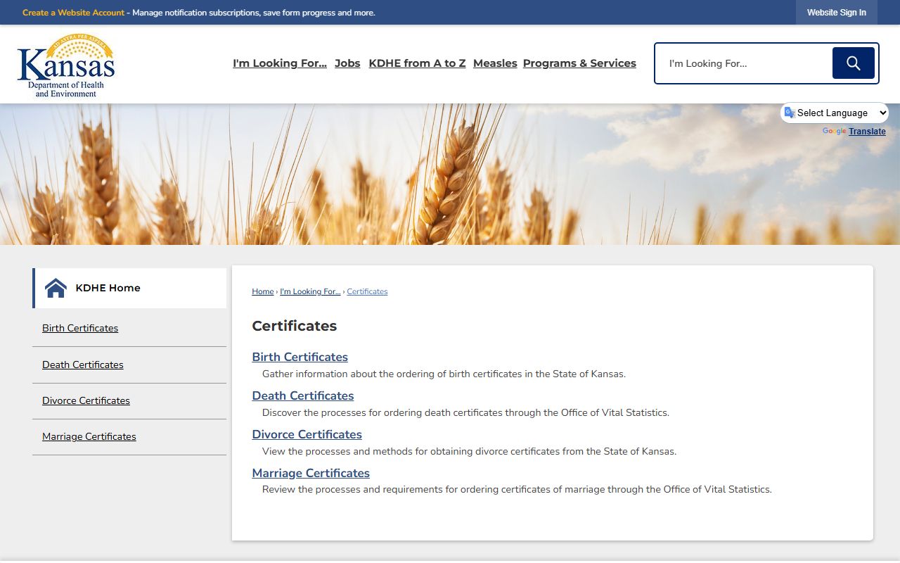 Rawlins County divorce records KDHE certificates hub