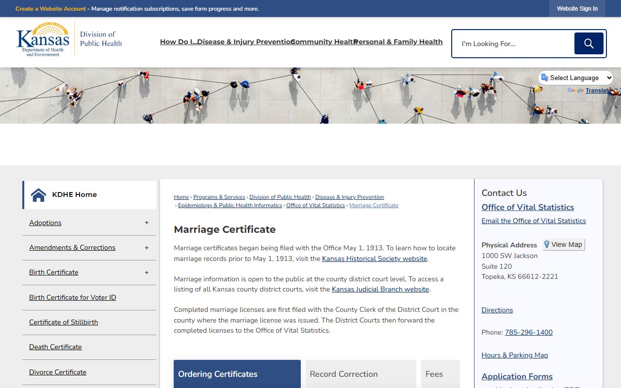 Rawlins County marriage records KDHE certified marriage certificate ordering
