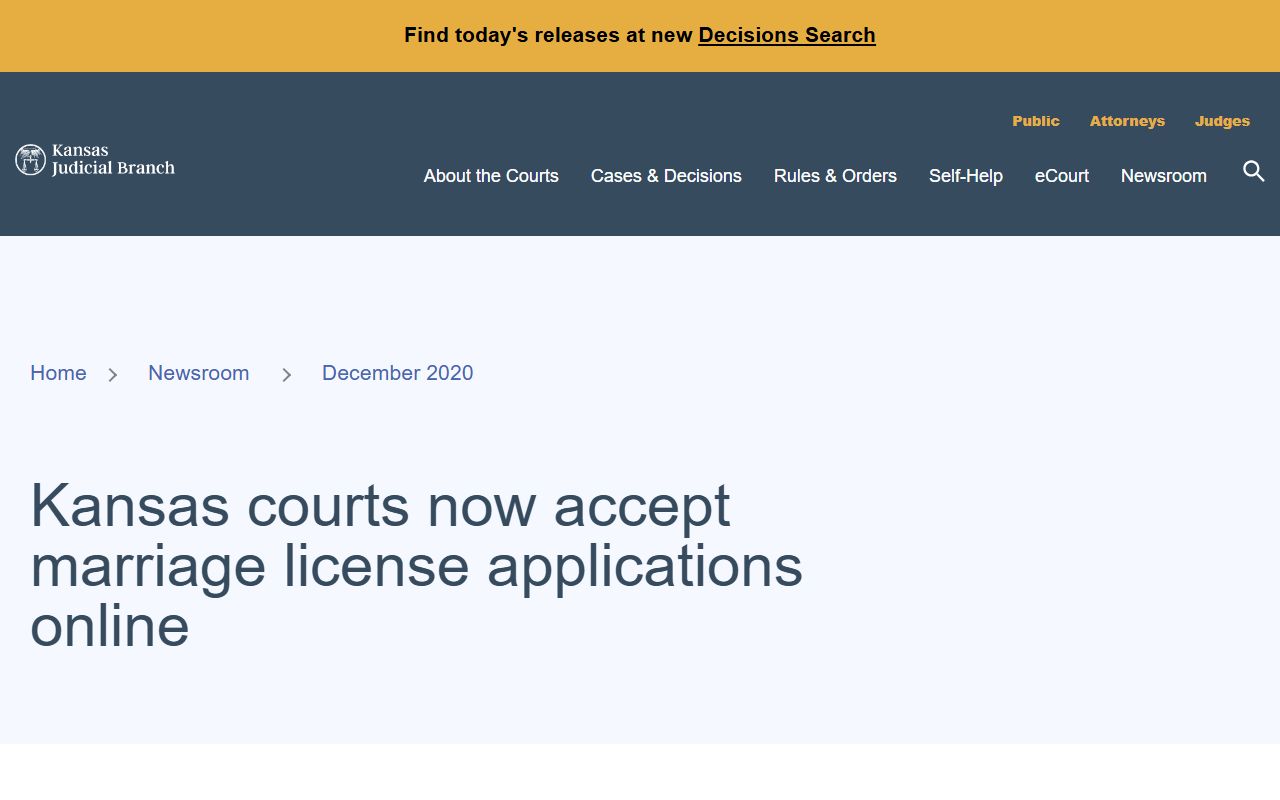 Rawlins County marriage records Kansas courts online license announcement