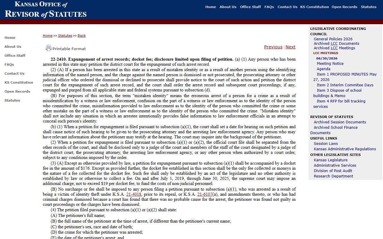 Rawlins County warrant records Kansas statute page